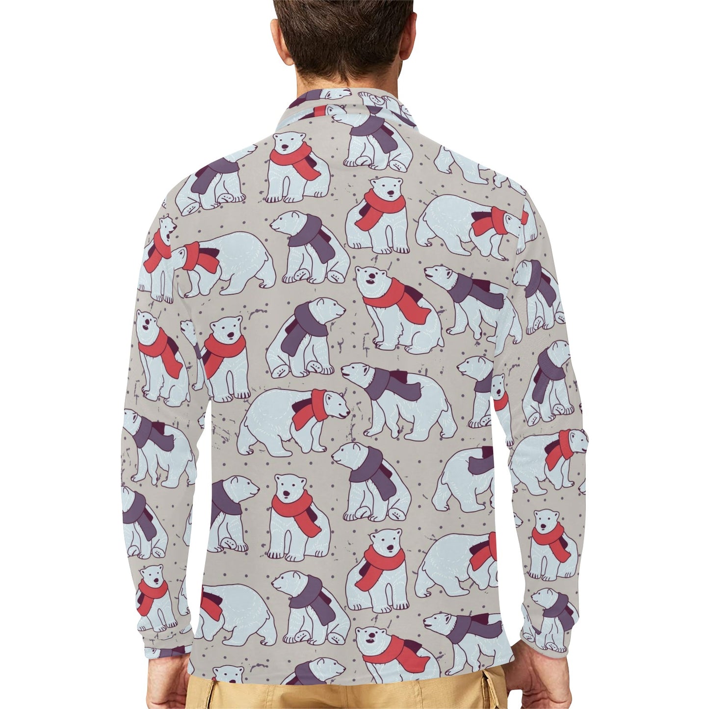 Polar Bear Pattern Print Design PB04 Long Sleeve Polo Shirt For Men's