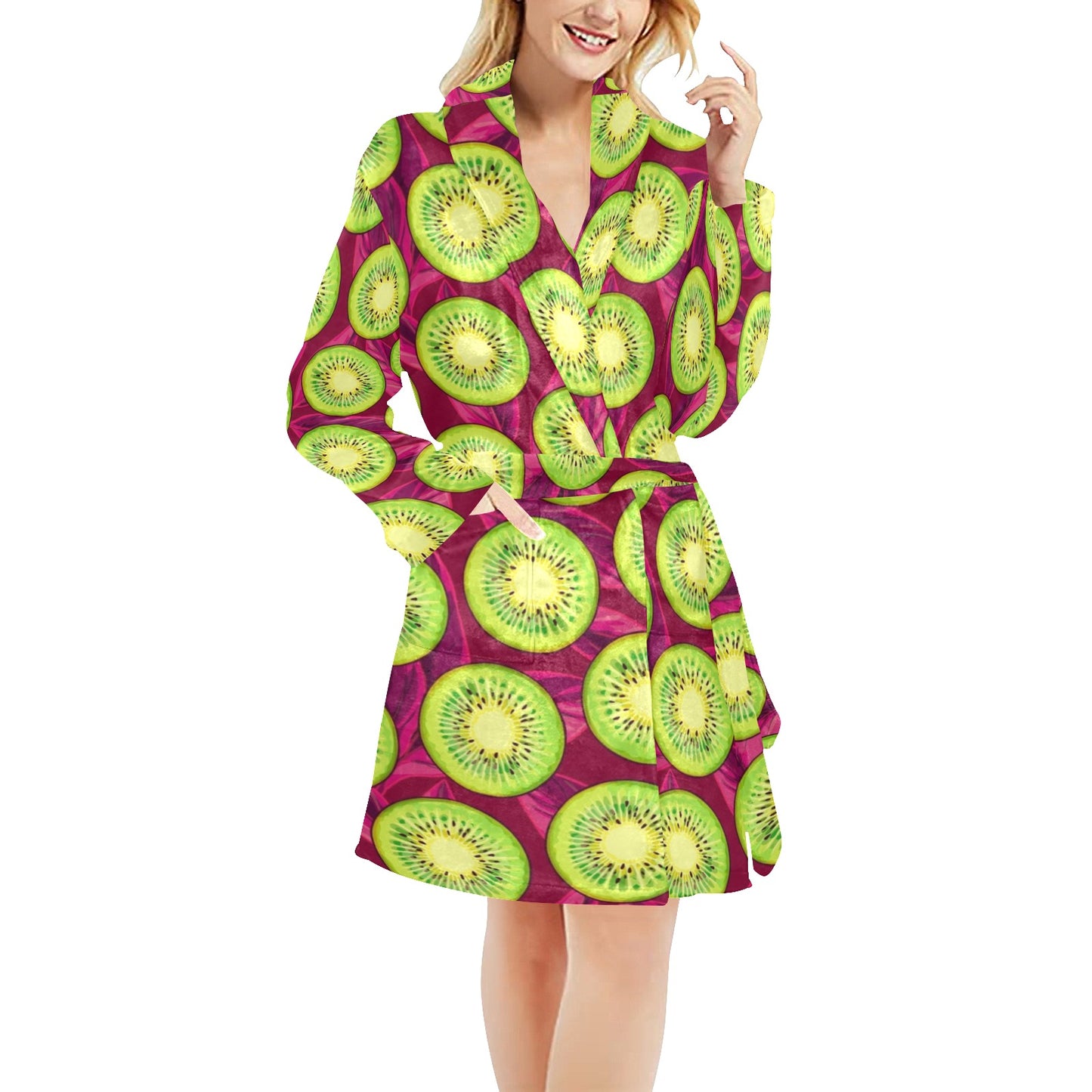 Kiwi Pattern Print Design KW05 Women's Fleece Robe