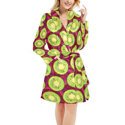 Kiwi Pattern Print Design KW05 Women's Fleece Robe