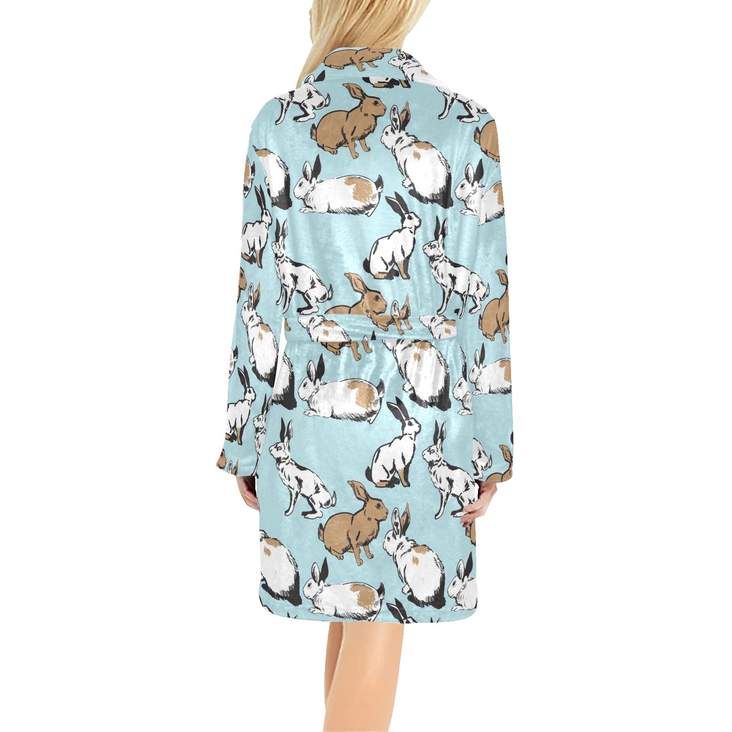 Rabbit Pattern Print Design RB018 Women's Fleece Robe