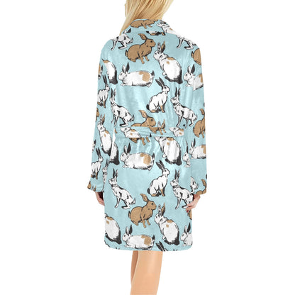 Rabbit Pattern Print Design RB018 Women's Fleece Robe
