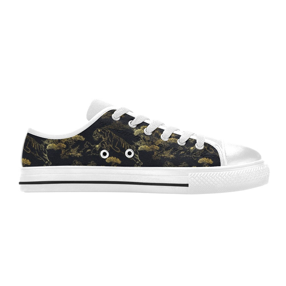 Tiger Japan Style Print Design LKS305 Women's White Low Top Shoes