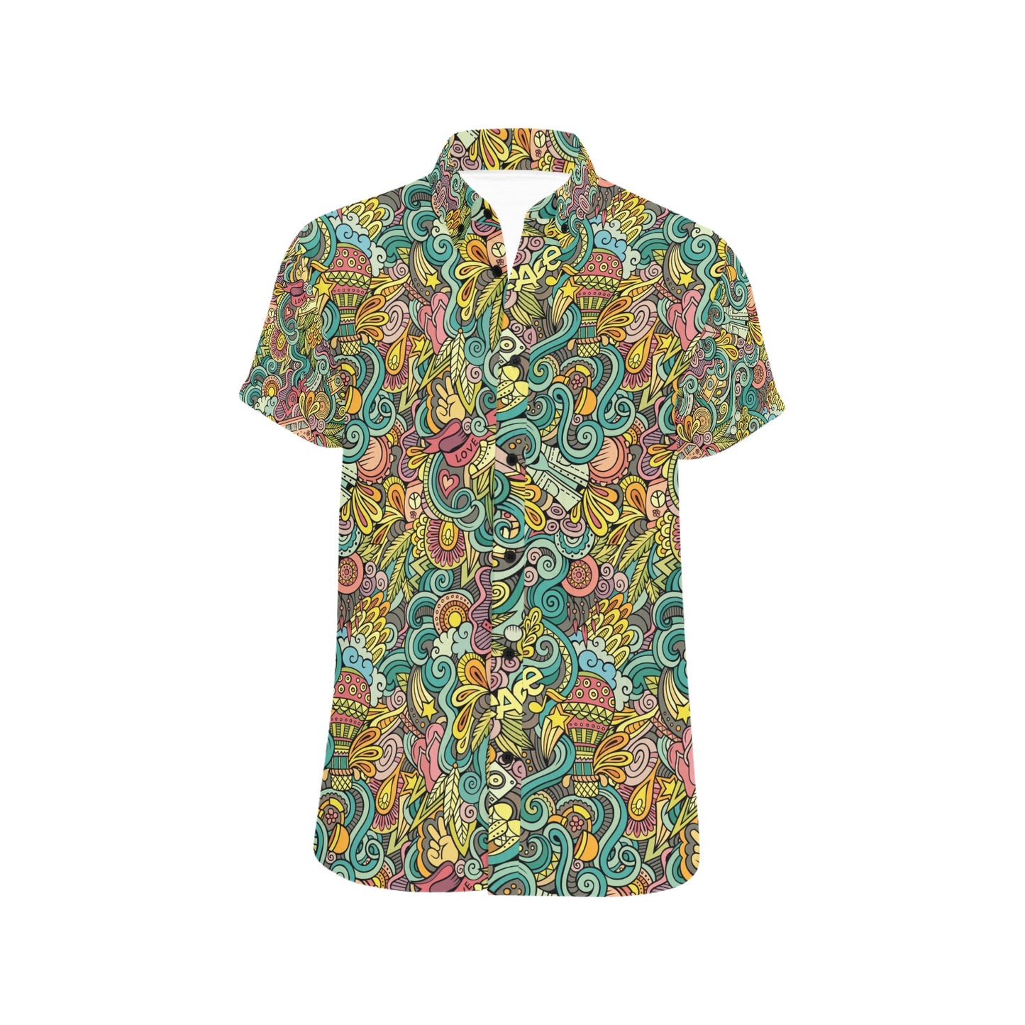 Hippie Print Design LKS302 Men Short Sleeve Button Up Shirt
