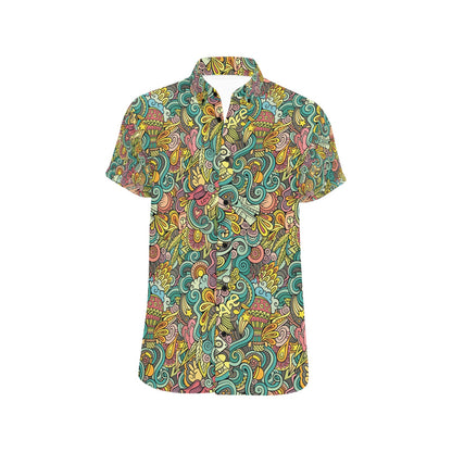Hippie Print Design LKS302 Men Short Sleeve Button Up Shirt