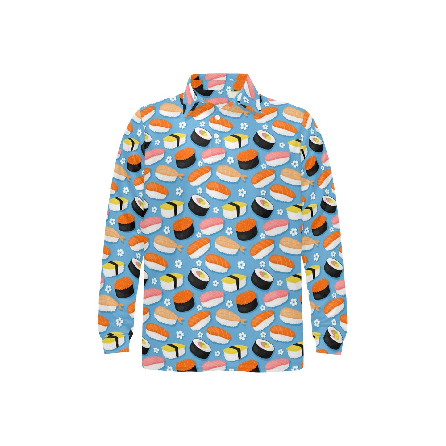 Sushi Print Design LKS304 Long Sleeve Polo Shirt For Men's