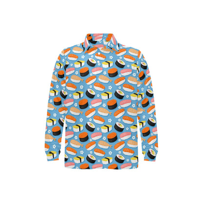 Sushi Print Design LKS304 Long Sleeve Polo Shirt For Men's
