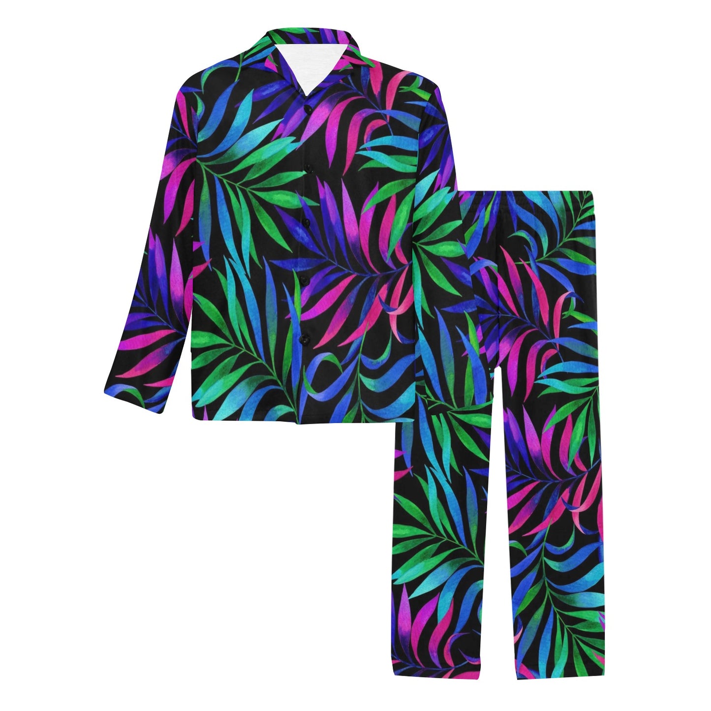 Tropical Flower Pattern Print Design TF010 Men's Long Pajama Set