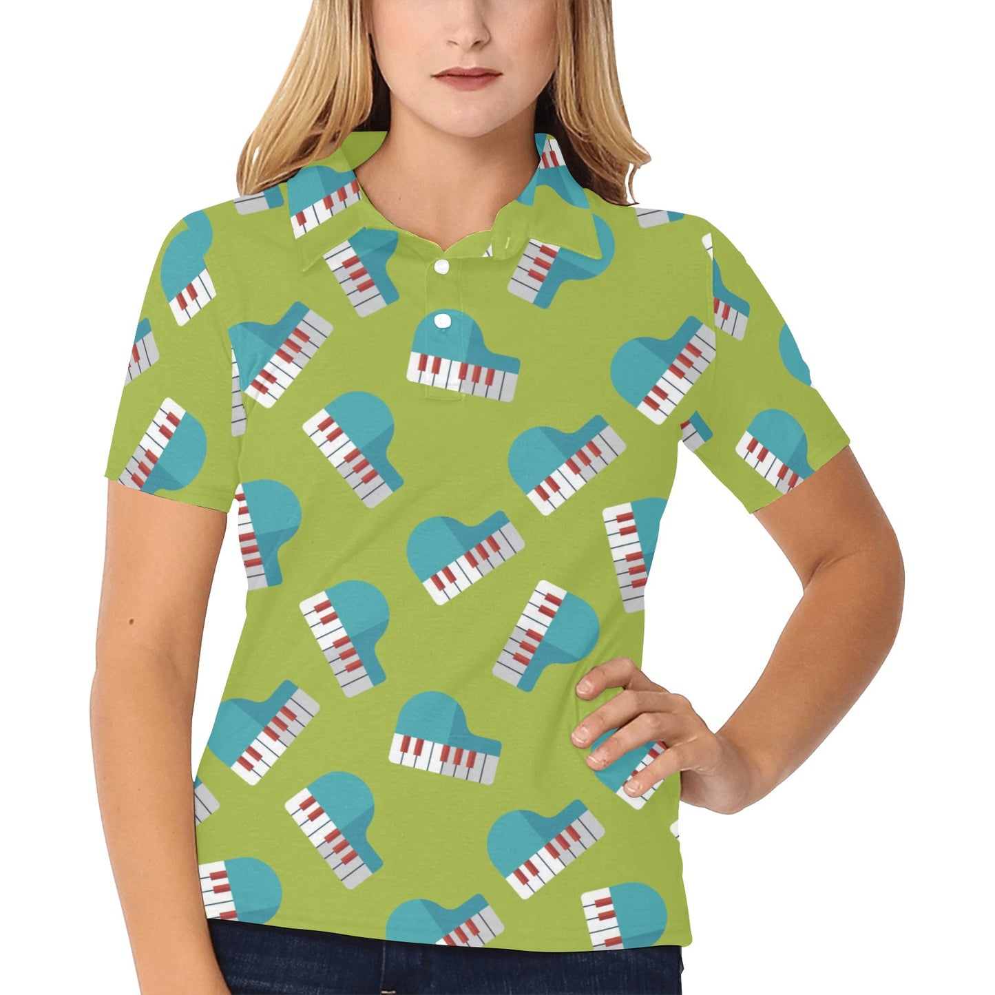 Piano Pattern Print Design 03 Women's Polo Shirt