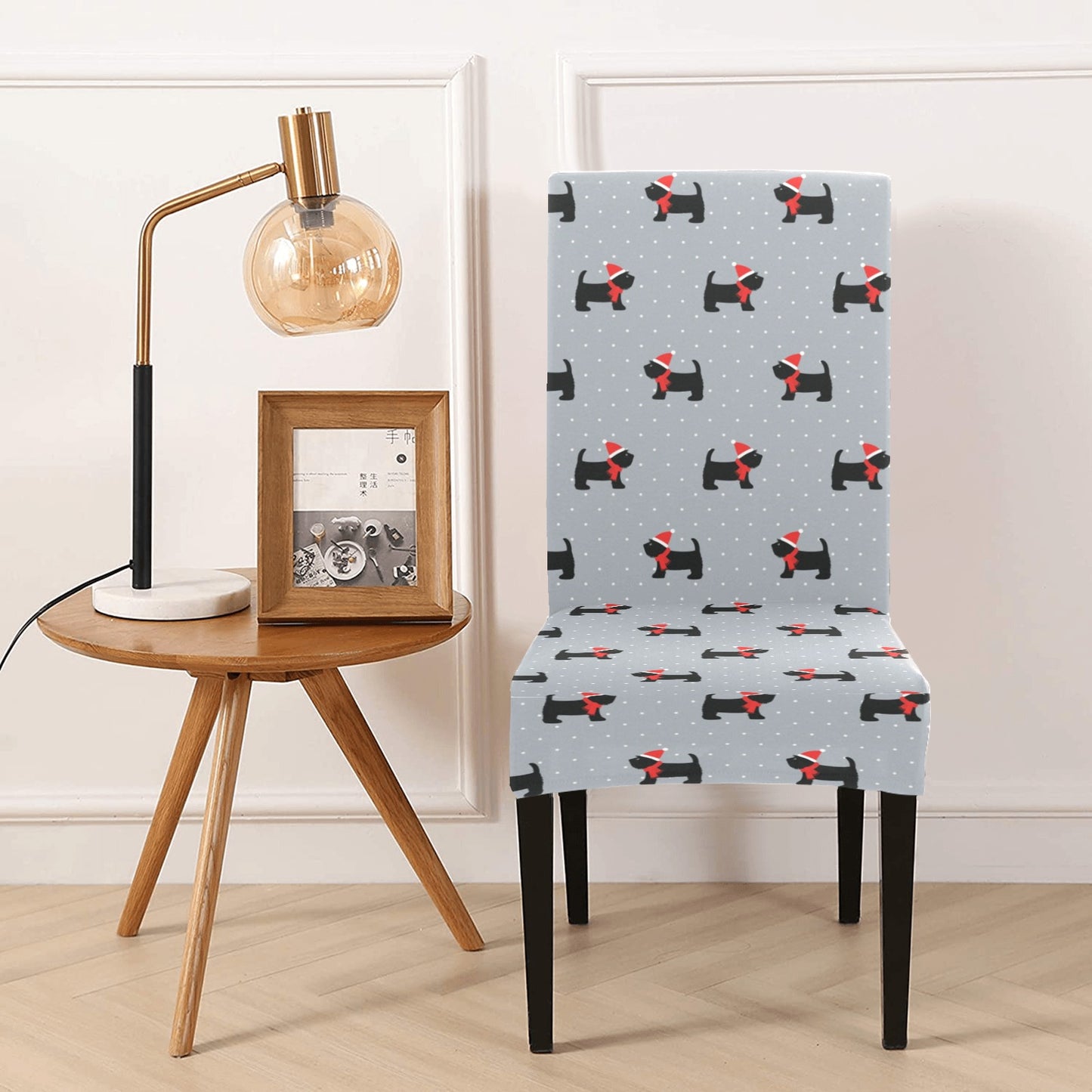 Scottish Christmas Themed Terriers Print Design LKS3018 Dining Chair Slipcover