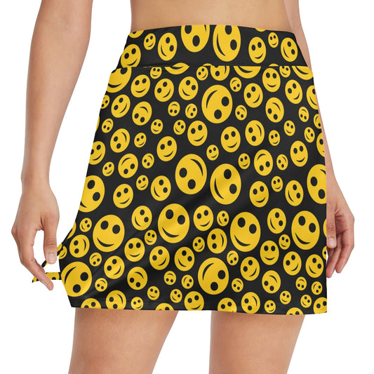 Smiley Face Emoji Print Design LKS304 17" Golf & Pickleball Skort with Pockets