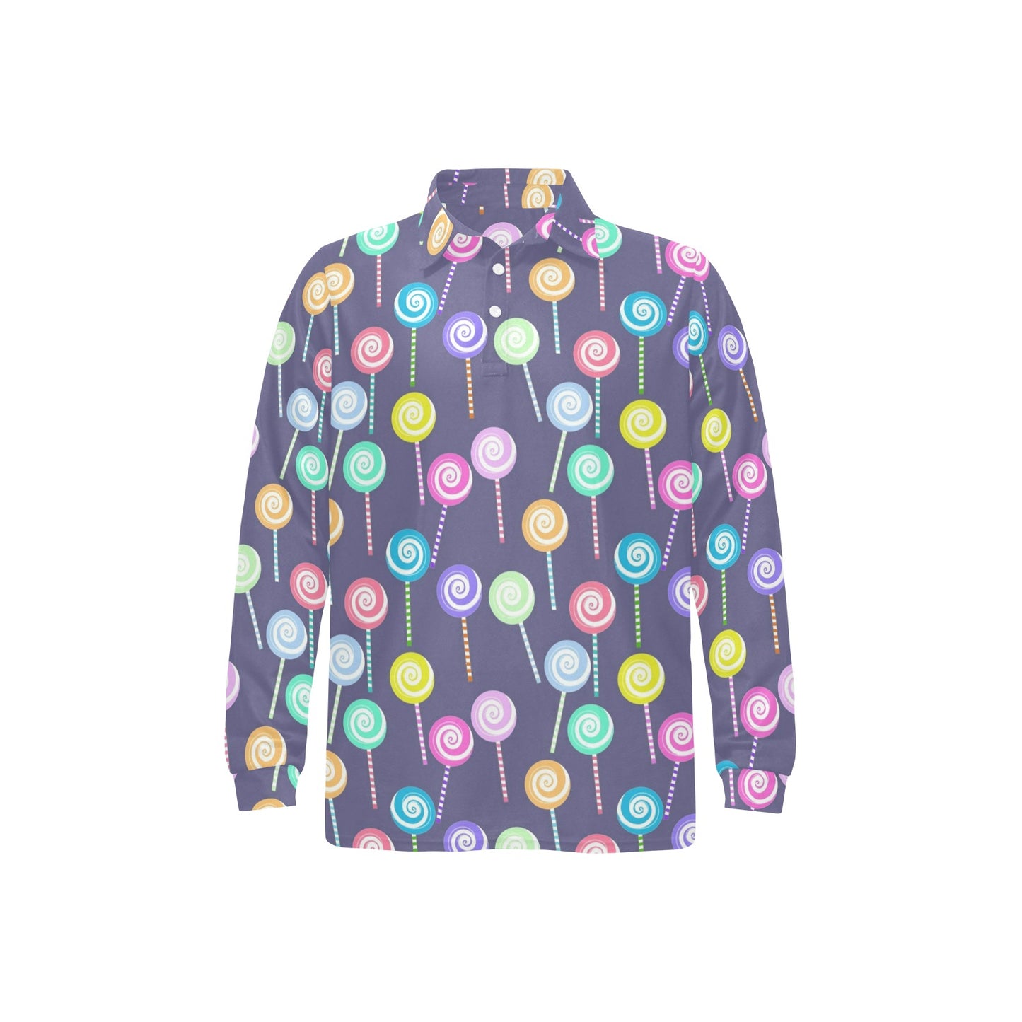 Lollipop Pattern Print Design LL03 Long Sleeve Polo Shirt For Men's