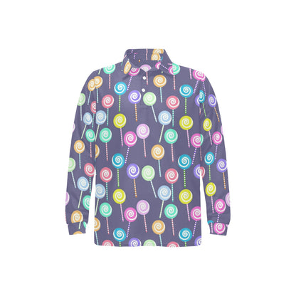 Lollipop Pattern Print Design LL03 Long Sleeve Polo Shirt For Men's