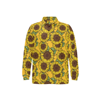 Sunflower Pattern Print Design SF04 Long Sleeve Polo Shirt For Men's