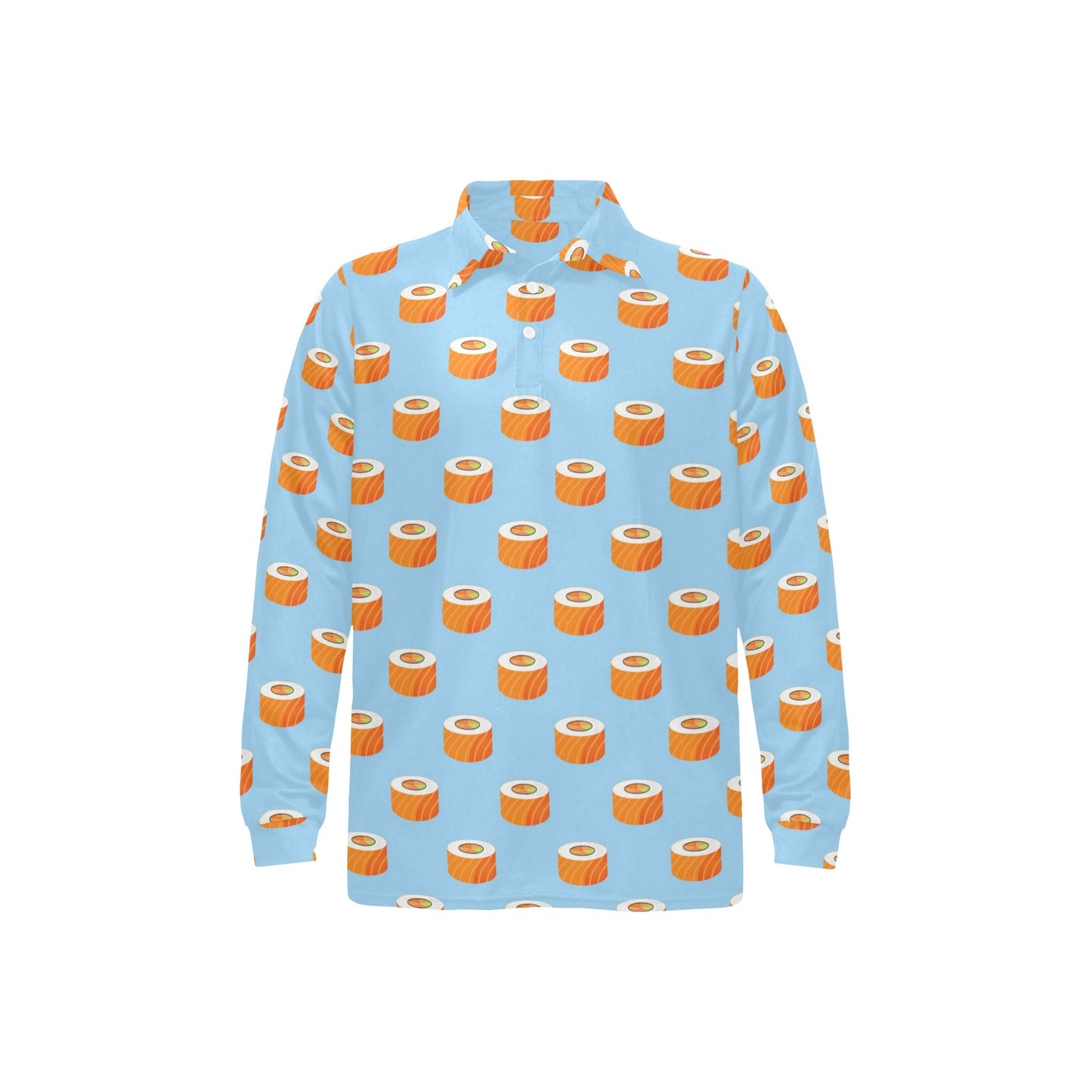 Salmon Sushi Print Design LKS307 Long Sleeve Polo Shirt For Men's