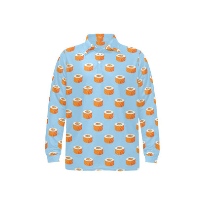 Salmon Sushi Print Design LKS307 Long Sleeve Polo Shirt For Men's