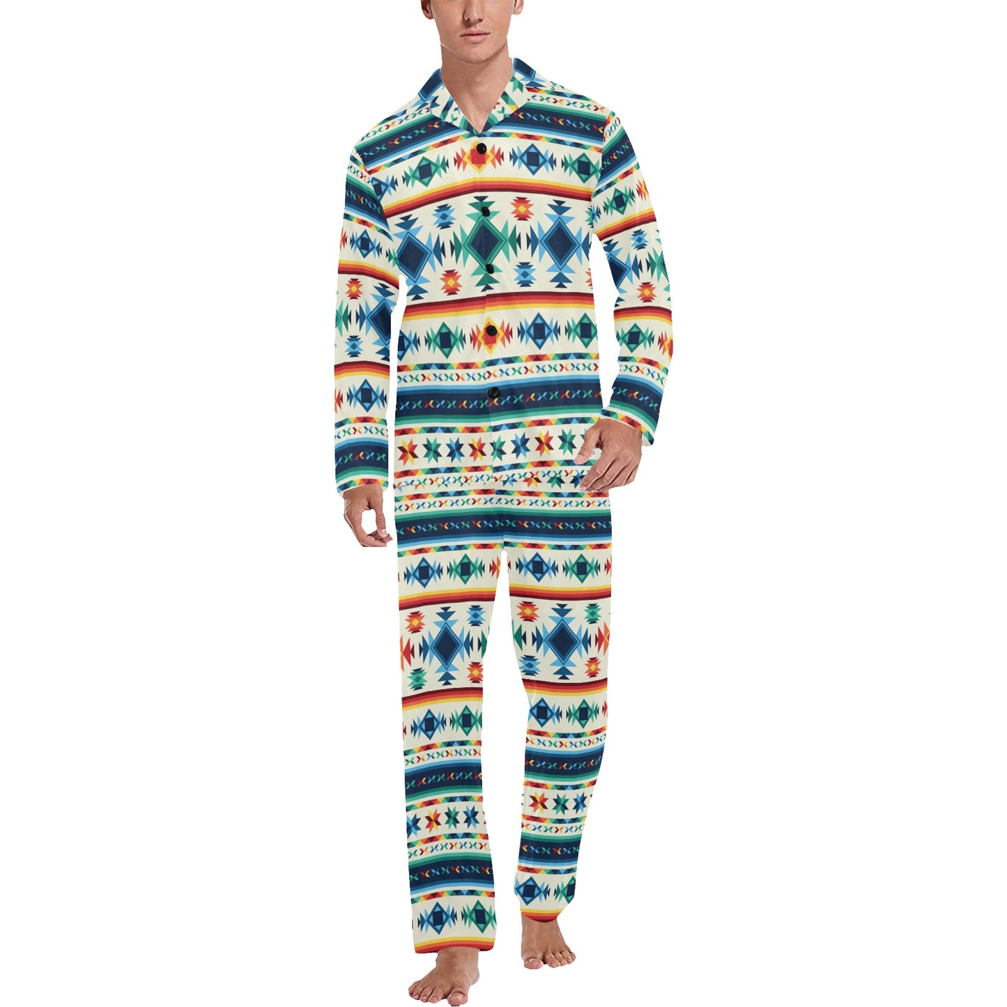 Aztec Pattern Print Design 02 Men's Long Pajama Set