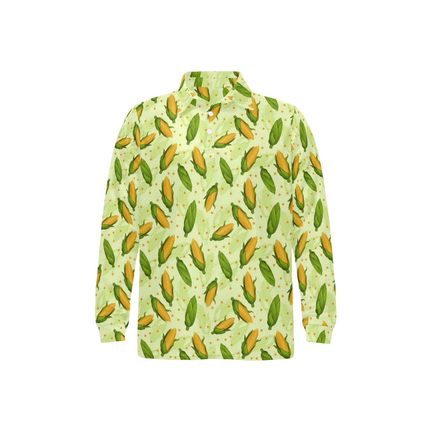 Agricultural Fresh Corn cob Print Pattern Long Sleeve Polo Shirt For Men's