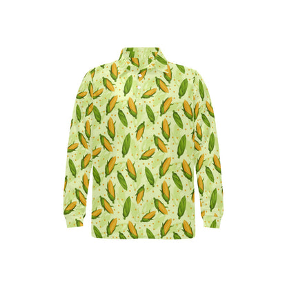 Agricultural Fresh Corn cob Print Pattern Long Sleeve Polo Shirt For Men's