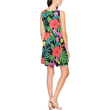 Hibiscus Red Hawaiian Flower Sleeveless Dress