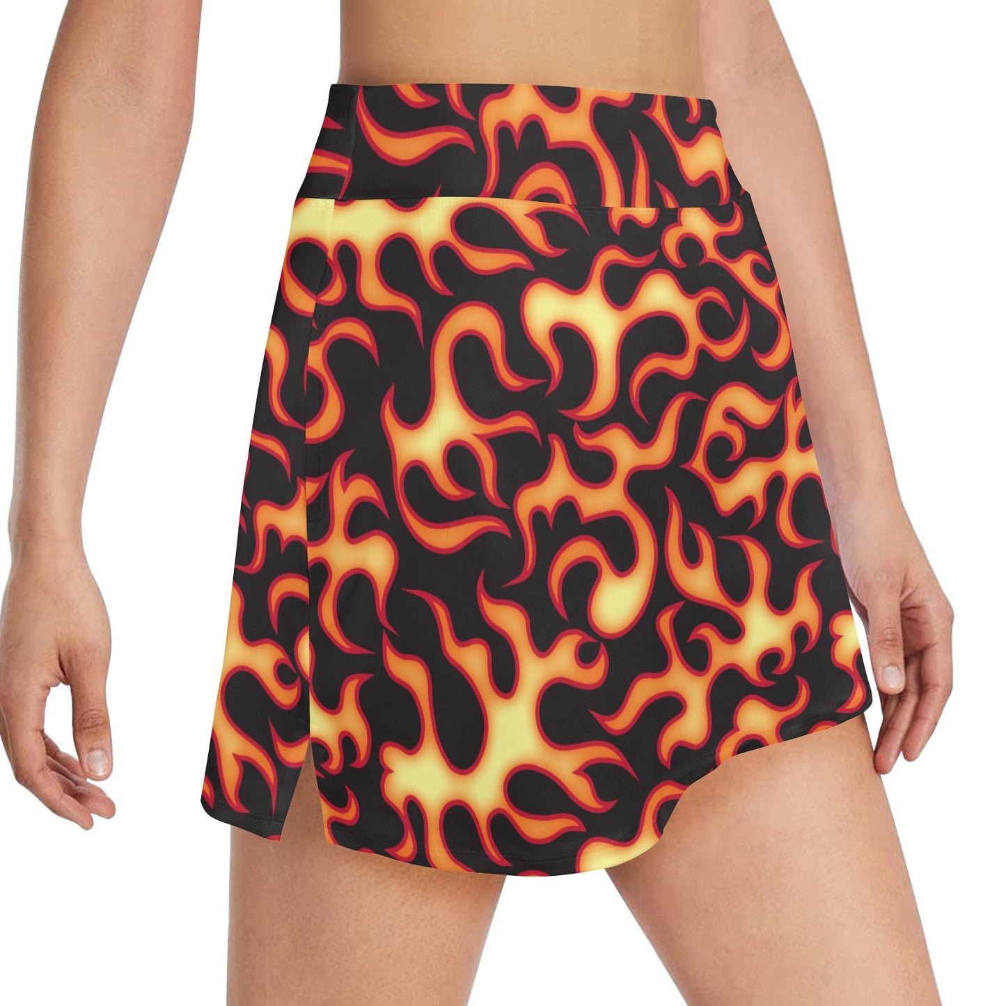 Flame Fire Themed Print Women's Golf Skirt with Pocket