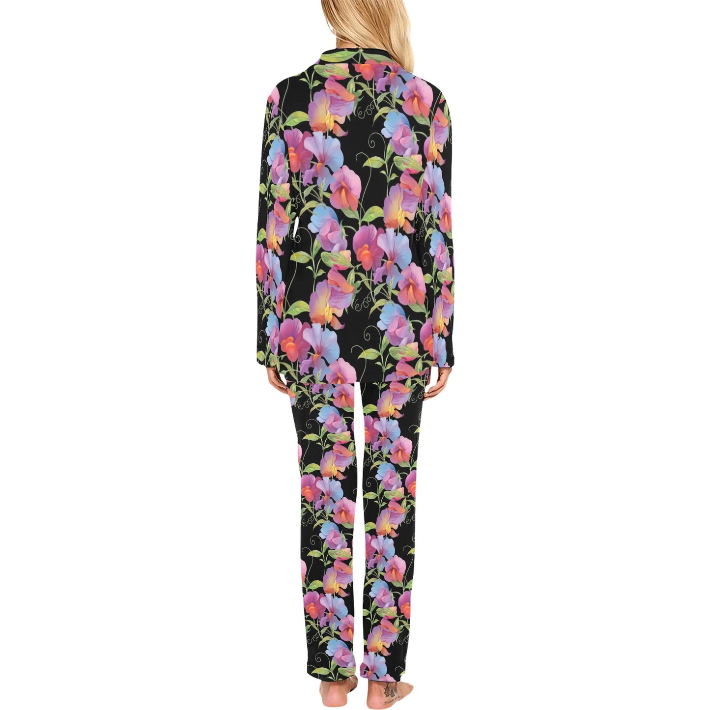 Peony Pattern Print Design PE012 Women's Long Pajama Set