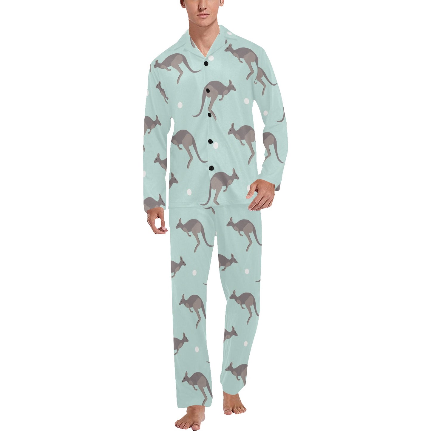 Kangaroos Pattern Print Design 04 Men's Long Pajama Set