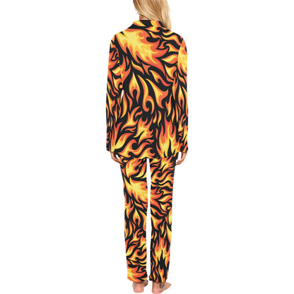 Flame Fire Design Pattern Women's Long Pajama Set