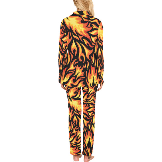Flame Fire Design Pattern Women's Long Pajama Set
