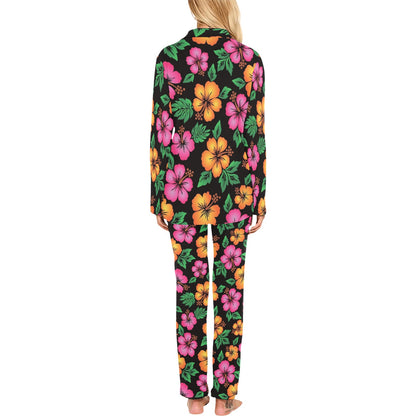 Hibiscus Pattern Print Design HB029 Women's Long Pajama Set