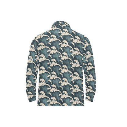 Wave Art Print Long Sleeve Polo Shirt For Men's
