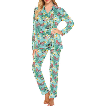 Butterfly Pattern Print Design 09 Women's Long Pajama Set