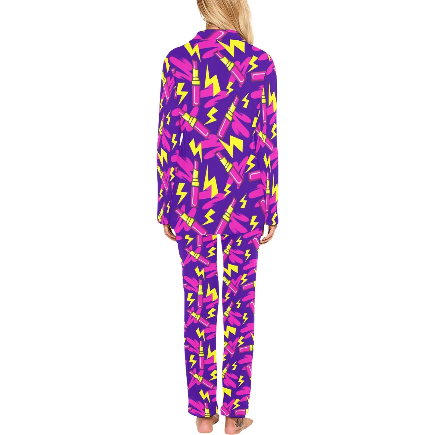 Lipstick Pattern Print Design LT04 Women's Long Pajama Set