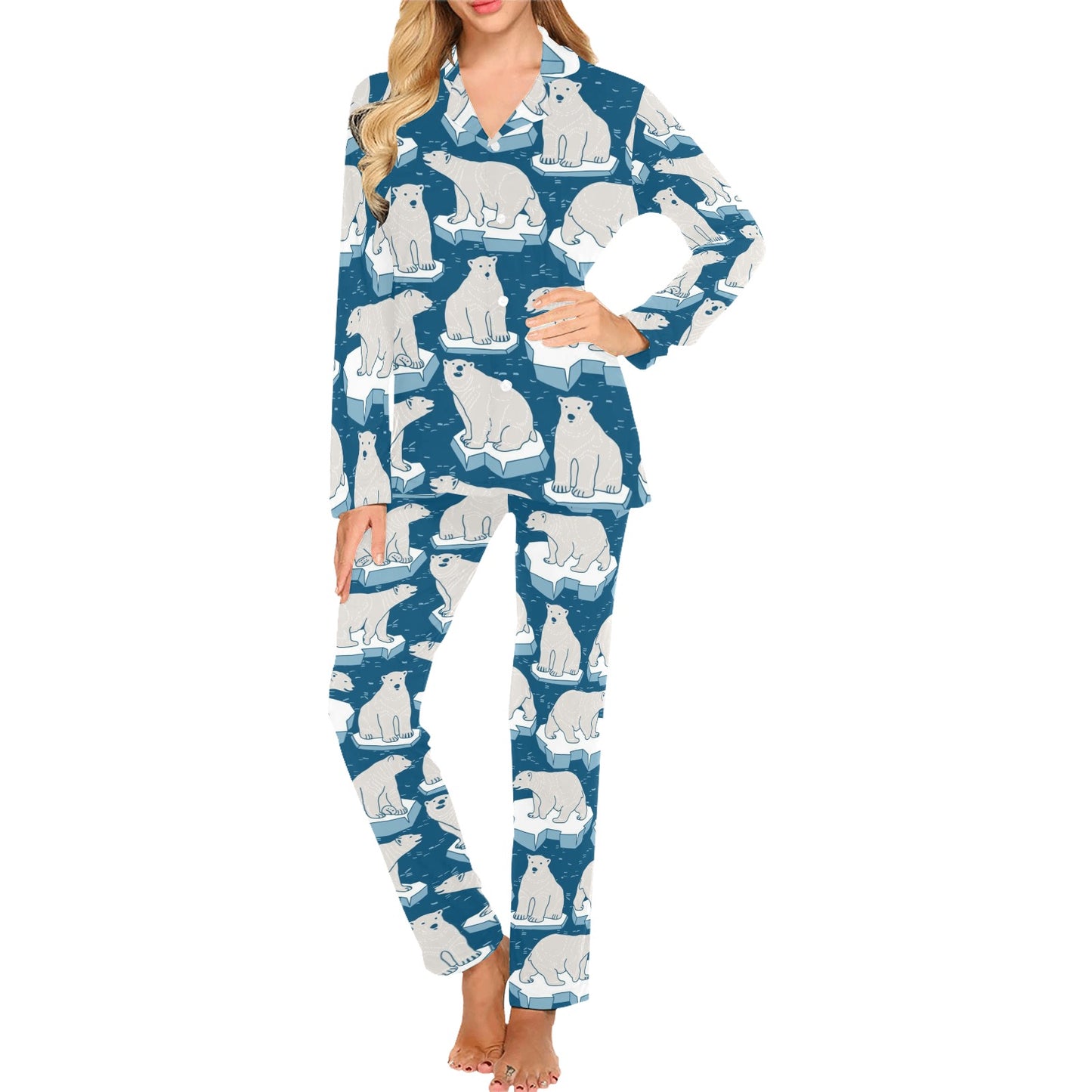 Polar Bear Pattern Print Design PB03 Women's Long Pajama Set
