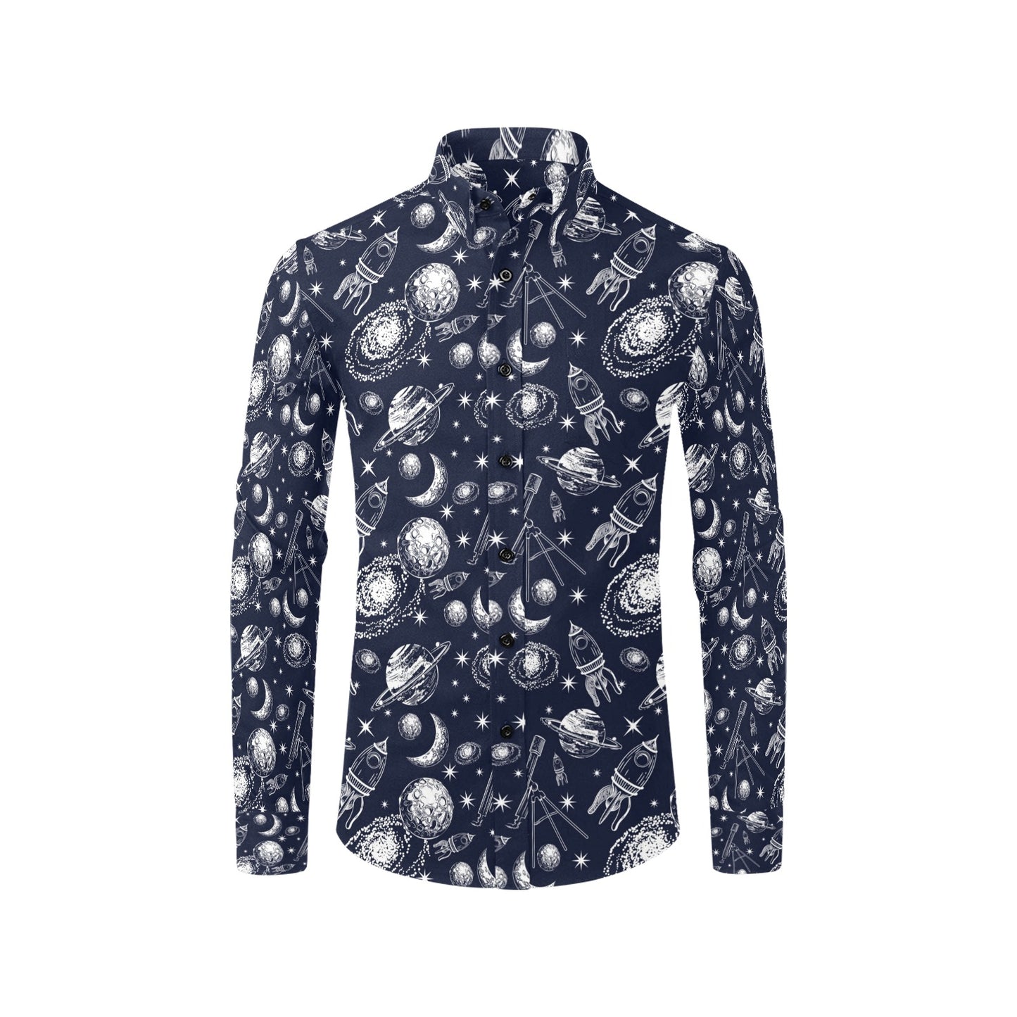 Space Rocket Print Design LKS301 Men's Long Sleeve Dress Shirt