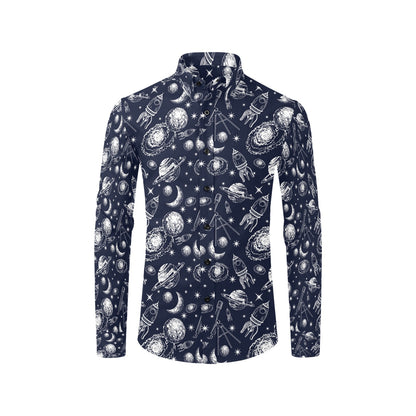 Space Rocket Print Design LKS301 Men's Long Sleeve Dress Shirt