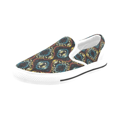 Tribal Pattern Print Design LKS309 White Slip Ons Canvas Women's Shoes