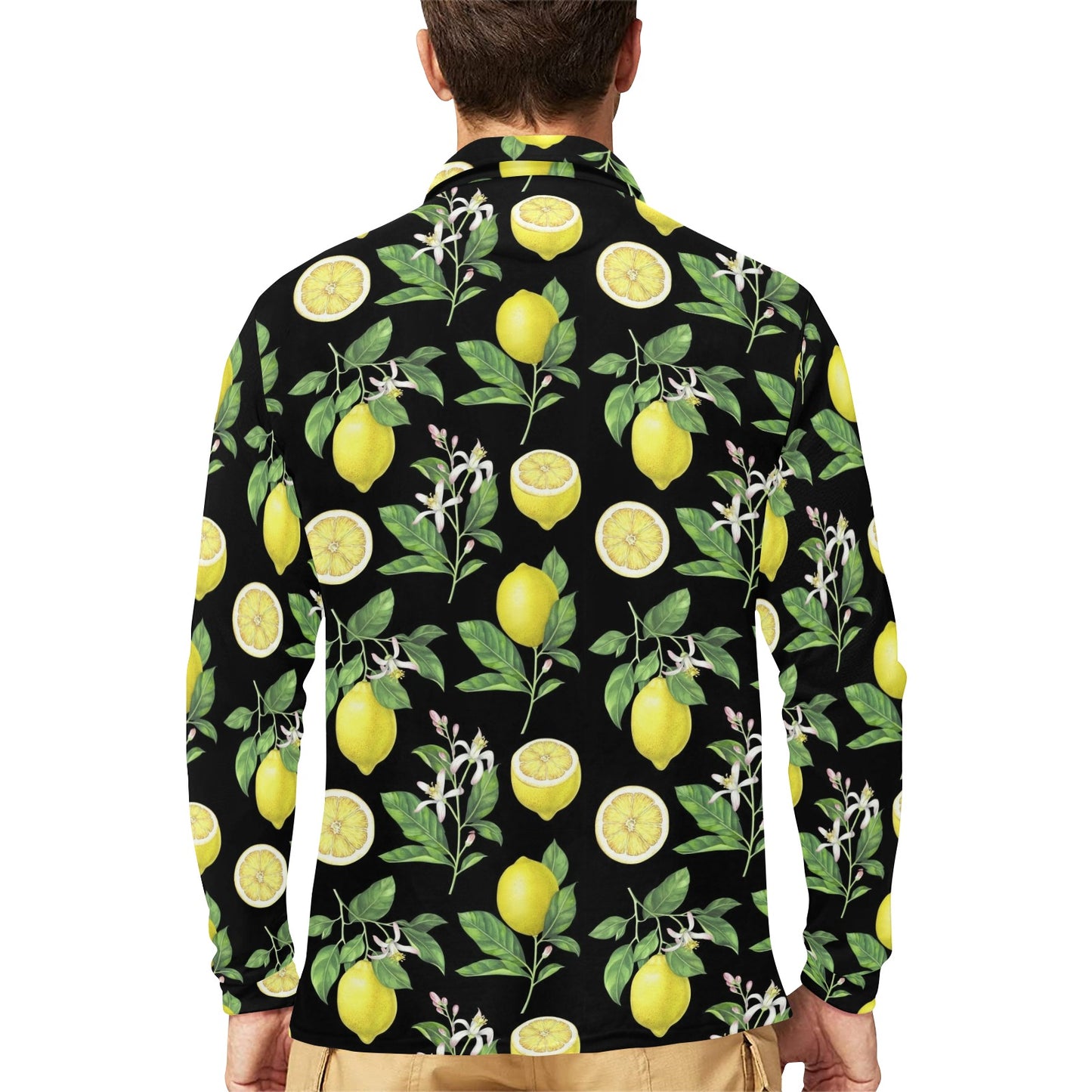 Lemon Pattern Print Design LM02 Long Sleeve Polo Shirt For Men's