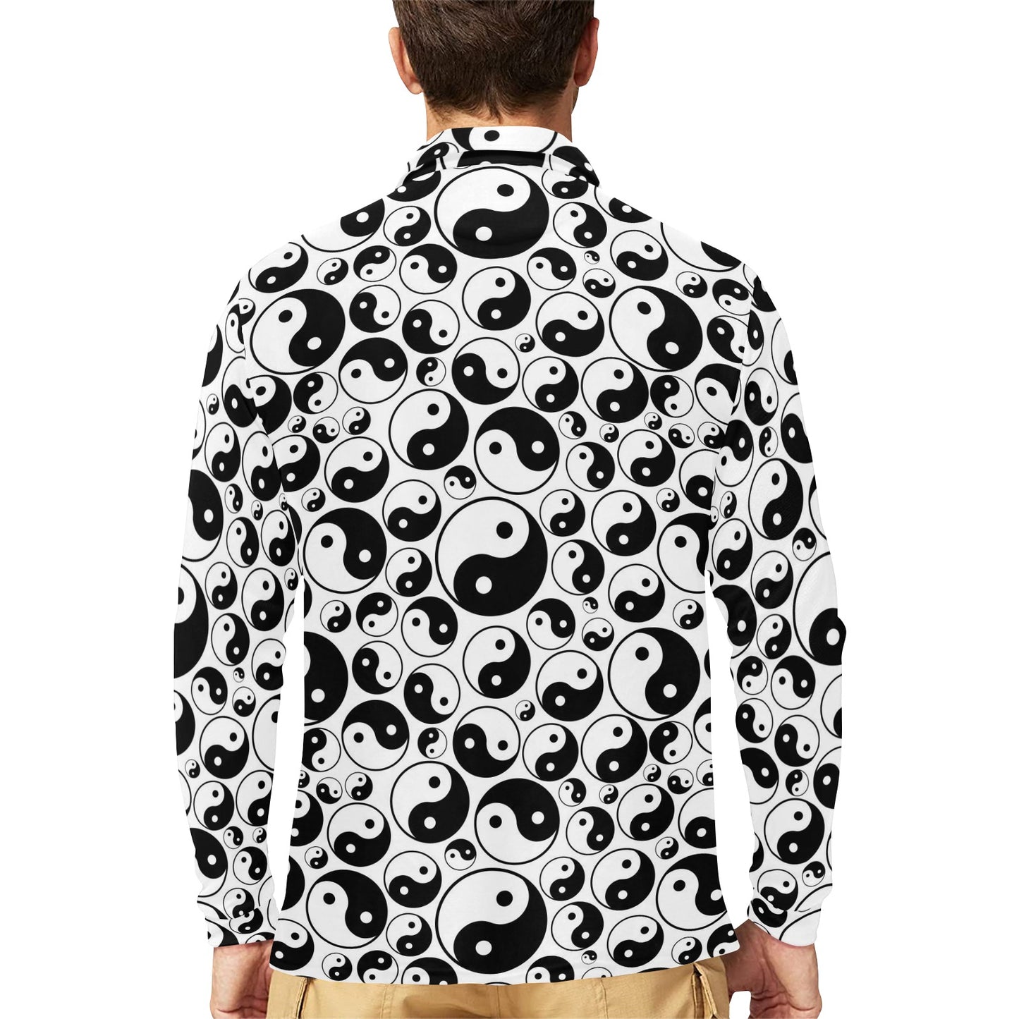 Yin Yang Print Design LKS302 Long Sleeve Polo Shirt For Men's