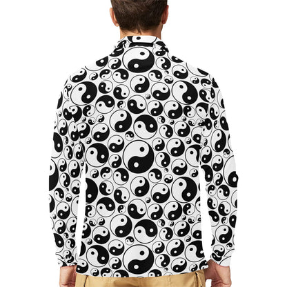 Yin Yang Print Design LKS302 Long Sleeve Polo Shirt For Men's