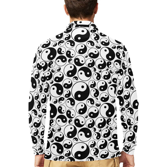 Yin Yang Print Design LKS302 Long Sleeve Polo Shirt For Men's
