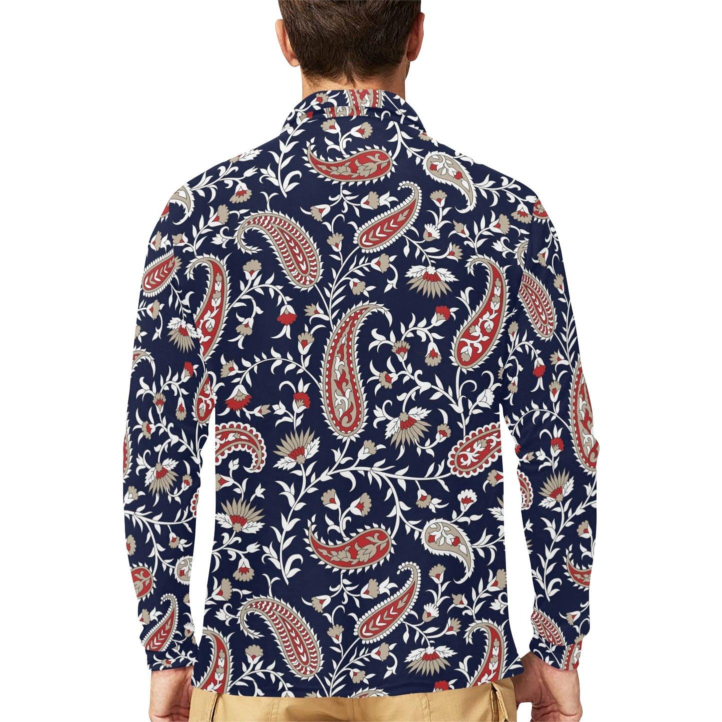Paisley Pattern Print Design A05 Long Sleeve Polo Shirt For Men's