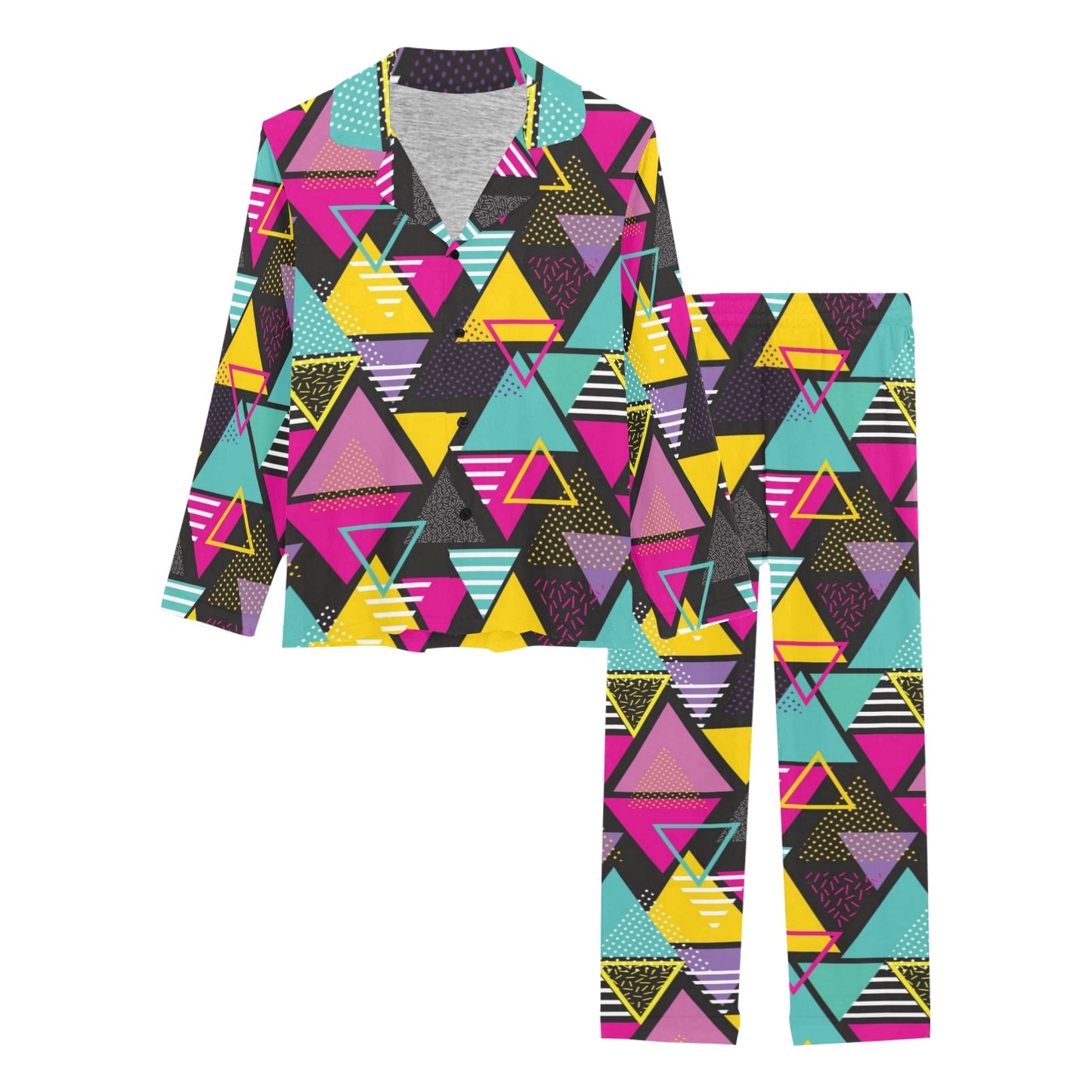 Geometric Colorful Pattern Print Design 02 Women's Long Pajama Set