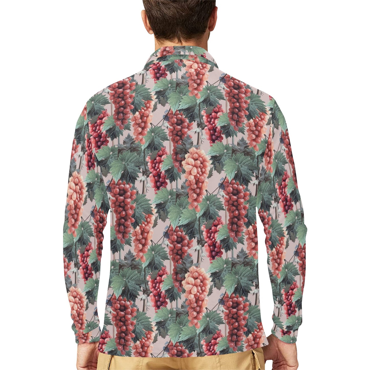 Grape Pattern Print Design GP01 Long Sleeve Polo Shirt For Men's