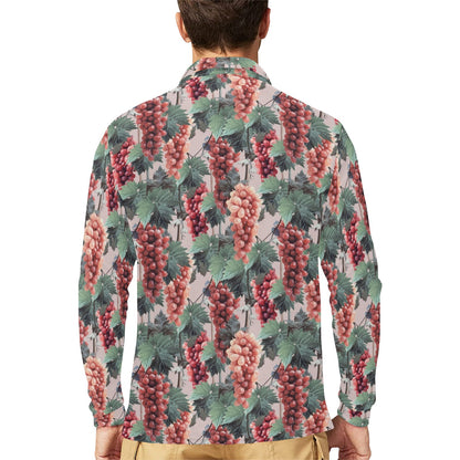 Grape Pattern Print Design GP01 Long Sleeve Polo Shirt For Men's