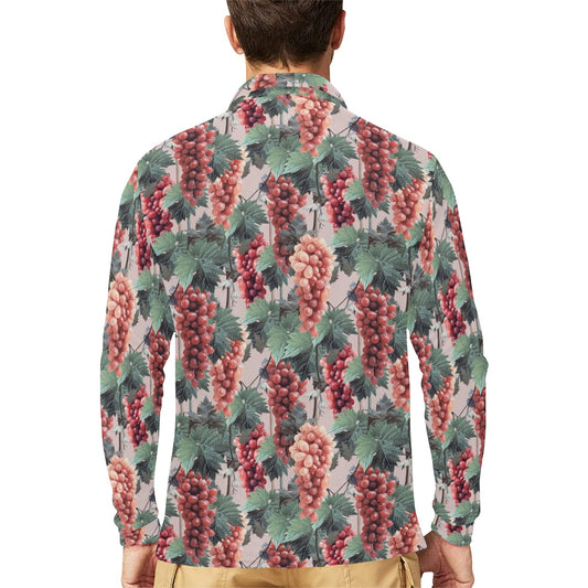 Grape Pattern Print Design GP01 Long Sleeve Polo Shirt For Men's