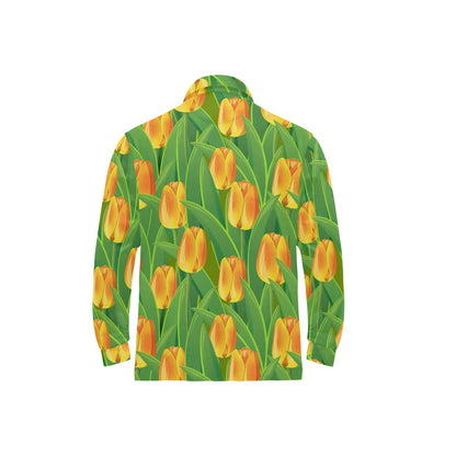 Tulip Orange Pattern Print Design TP07 Long Sleeve Polo Shirt For Men's