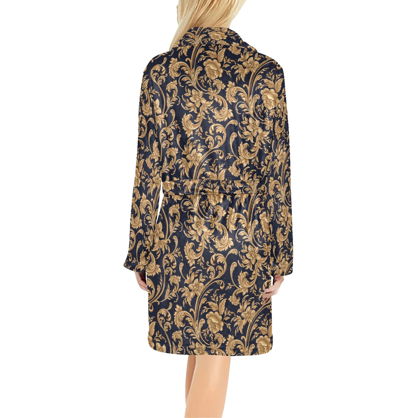Baroque Golden Pattern Print Design 03 Women's Fleece Robe