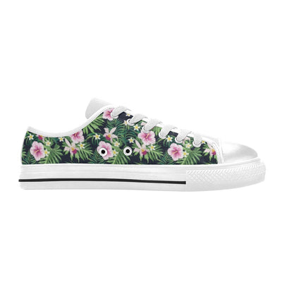 Hibiscus Tropical Print Design LKS309 Women's White Low Top Shoes