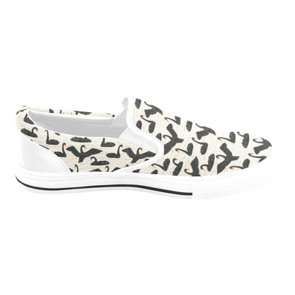Swan Print Design LKS402 White Slip Ons Canvas Women's Shoes
