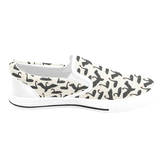 Swan Print Design LKS402 White Slip Ons Canvas Women's Shoes